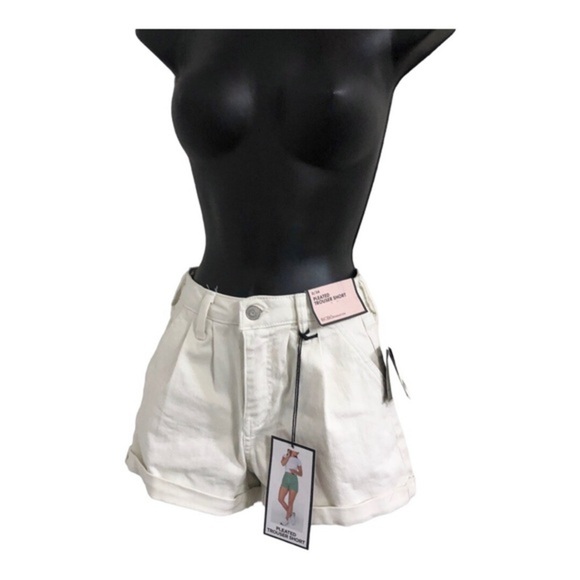 BCBGeneration ecru off-white denim pleated trouser jeans shorts size 0/24 new - Picture 13 of 16